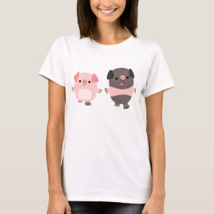 Cute Cartoon Pigs On a Walk Women T-Shirt