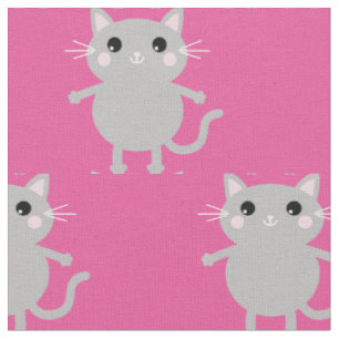 Cute Cartoon Pink Grey Cats Baby Nursery Kids Room Fabric