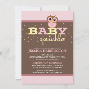 Cute Cartoon Pink Owl Baby Sprinkle Invitations