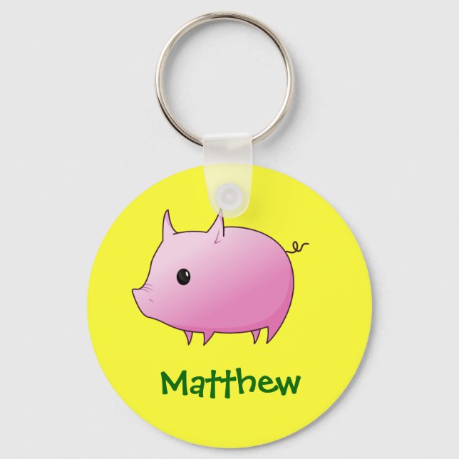 Cute Cartoon Pink Pig Personalized Name Gift Keychain (Front)