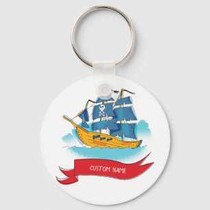 Cute Cartoon Pirate Ship Custom text Keychain