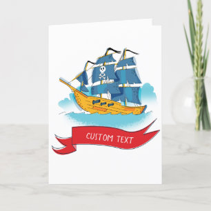 Cute Cartoon Pirate Ship Custom text Note Card