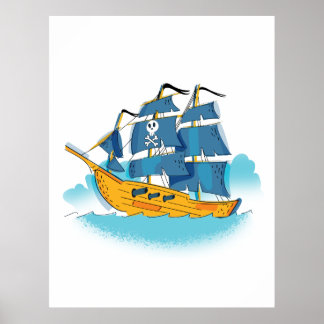 Cute Cartoon Pirate Ship Poster