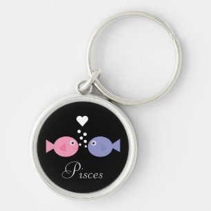 Cute Cartoon Pisces Zodiac Fish Customizable Black Keychain