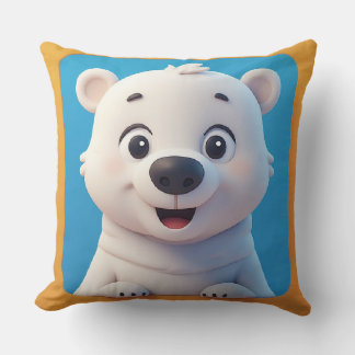 Cute Cartoon Polar Bear Character  Throw Pillow