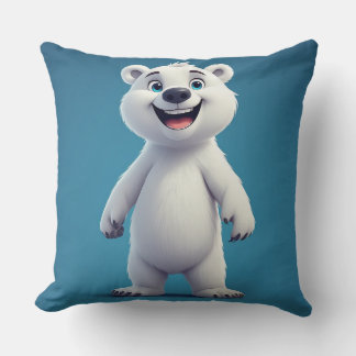 Cute Cartoon Polar Bear Character  Throw Pillow