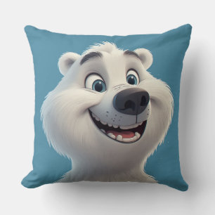 Cute Cartoon Polar Bear Character  Throw Pillow