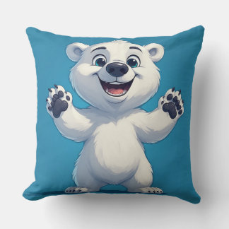 Cute Cartoon Polar Bear Character  Throw Pillow