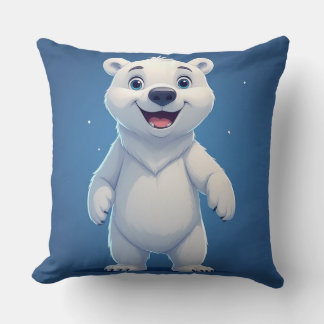 Cute Cartoon Polar Bear Character  Throw Pillow