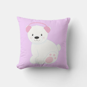 Cute Cartoon Polar Bear Wearing Ear Muffs Throw Pillow