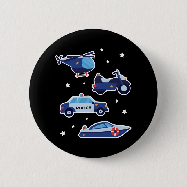 Cute Cartoon Police Vehicles 2 Inch Round Button (Front)