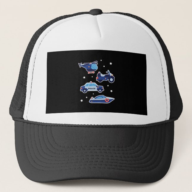 Cute Cartoon Police Vehicles Trucker Hat (Front)