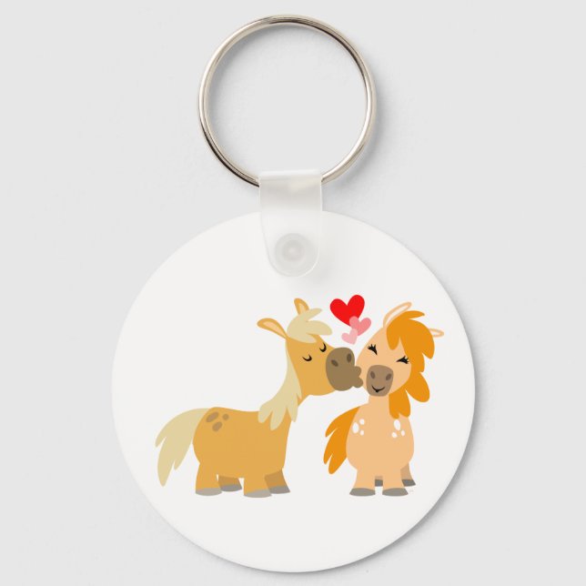 Cute Cartoon Ponies in Love Keychain (Front)