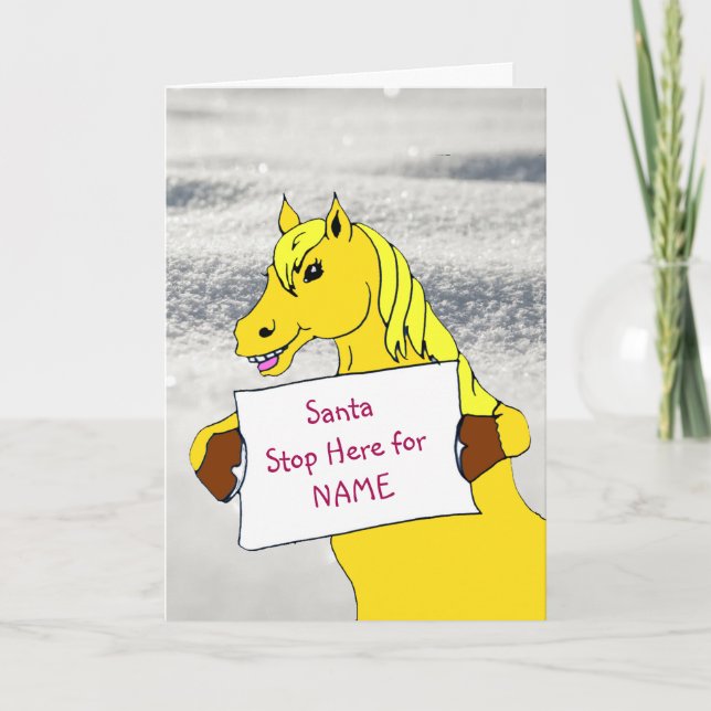 Cute Cartoon Pony with Message Christmas Card (Front)