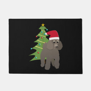 Cute Cartoon Poodle in a Santa Hat Doormat