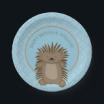 Cute Cartoon Porcupine Kids Birthday Party Paper Plate<br><div class="desc">These adorable paper plates are perfect for kids birthday parties for animal lovers and fans of porcupines. These paper plates are ready to be customized with your own message in brown lettering and feature a cute cartoon style illustration of a porcupine in brown and tan set against a light blue...</div>