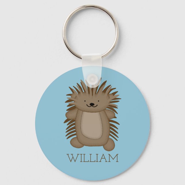 Cute Cartoon Porcupine with Your Name or Text Keychain (Front)