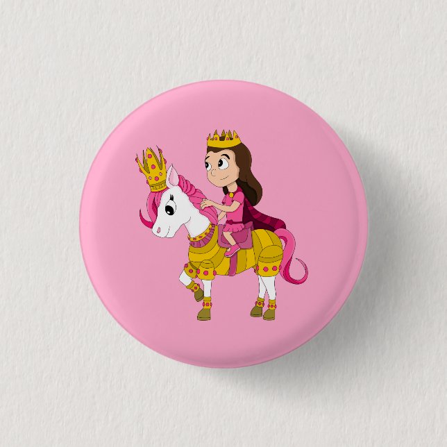 Cute cartoon princess 1 inch round button (Front)