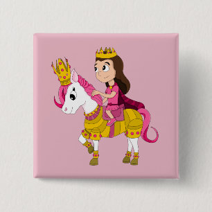 Cute cartoon princess 2 inch square button