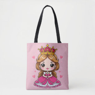 Cute Cartoon Princess in Pink Dress 👑 Tote Bag