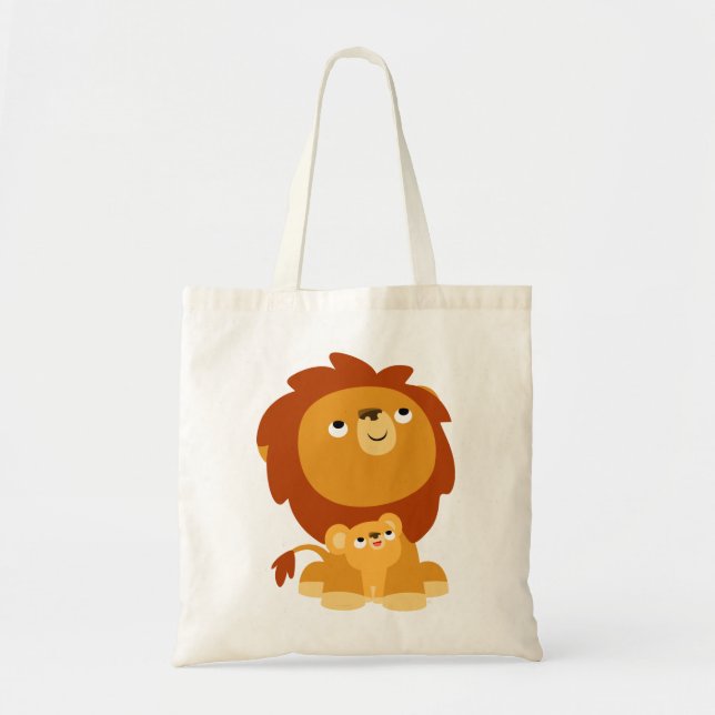 Cute Cartoon Protective Dad Lion and Cub Bag (Front)