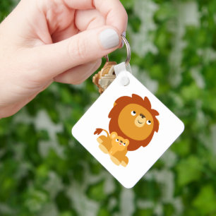 Cute Cartoon Protective Dad Lion and Cub Keychain