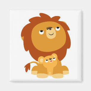 Cute Cartoon Protective Dad Lion and Cub Magnet