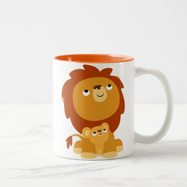 Cute Cartoon Protective Dad Lion and Cub Mug (Right)