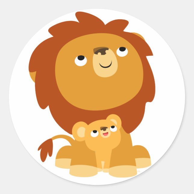Cute Cartoon Protective Dad Lion and Cub Sticker (Front)