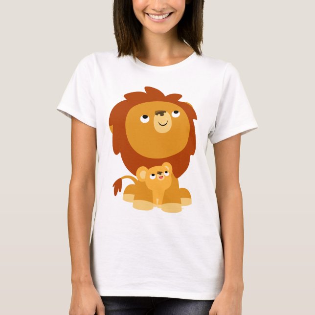 Cute Cartoon Protective Lion & Cub Women T-Shirt (Front)