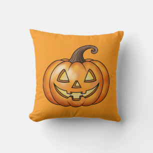 Cute Cartoon Pumpkin Orange Halloween Throw Pillow
