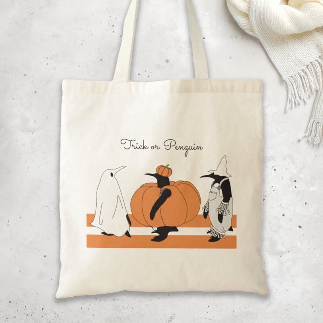 Cute Cartoon Pumpkin Penguin Funny Halloween Tote Bag (Creator Uploaded)