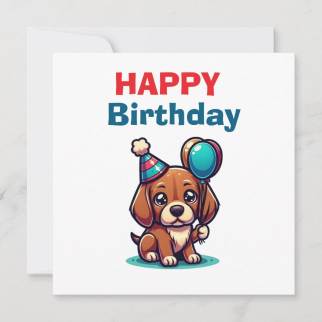 Cute Cartoon Puppy Dog Happy Birthday Card - Moder (Front)