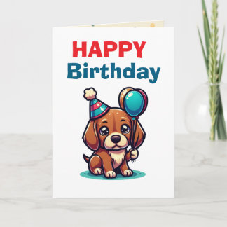Cute Cartoon Puppy Dog Happy Birthday Card - Moder