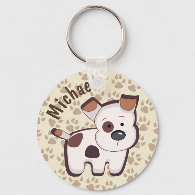 Cute Cartoon Puppy Dog Personalized Keychain (Front)