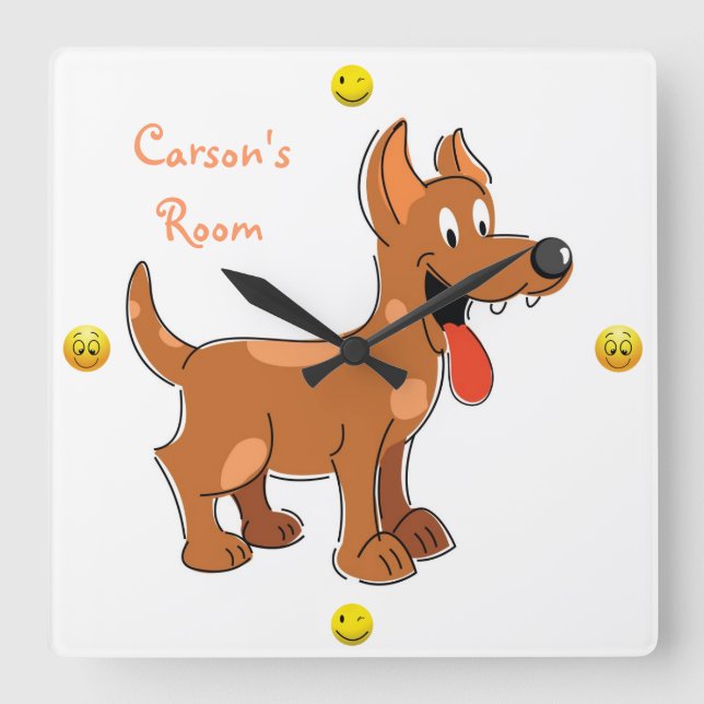 Cute Cartoon puppy dog Square Wall Clock (Front)