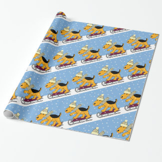 Cute Cartoon Puppy Dog w Sled Wrapping Paper