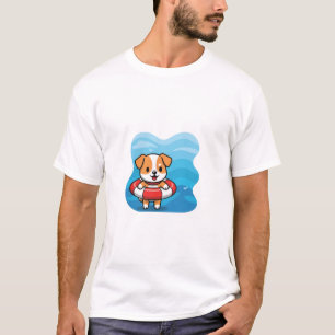 Cute Cartoon Puppy Floating in Lifebuoy T-Shirt