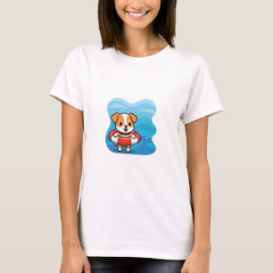 Cute Cartoon Puppy Floating in Lifebuoy T-Shirt