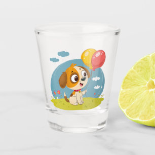 Cute Cartoon Puppy Holding Balloons Shot Glass