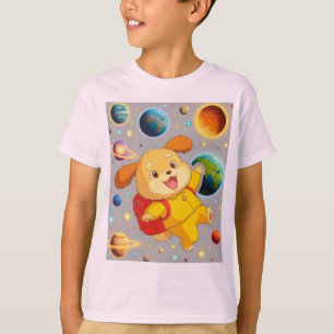 Cute Cartoon Puppy With Backpack Floating T-Shirt