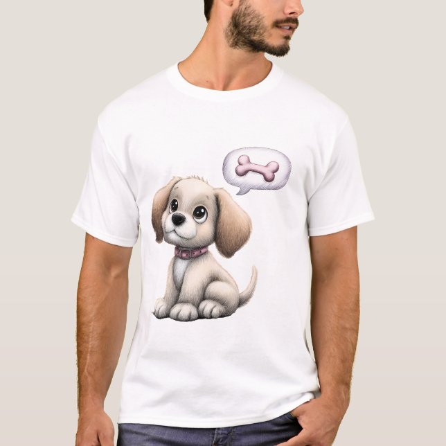 Cute Cartoon Puppy with Bone T-Shirt (Front)