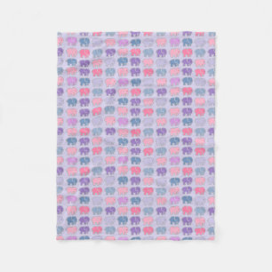 Cute Cartoon Purple Elephant Pattern Fleece Blanket