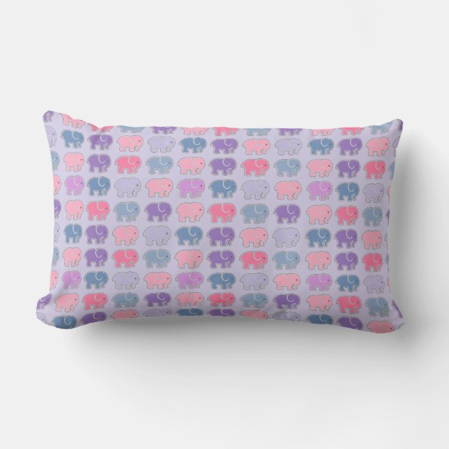 Cute Cartoon Purple Elephant Pattern Lumbar Pillow (Front)