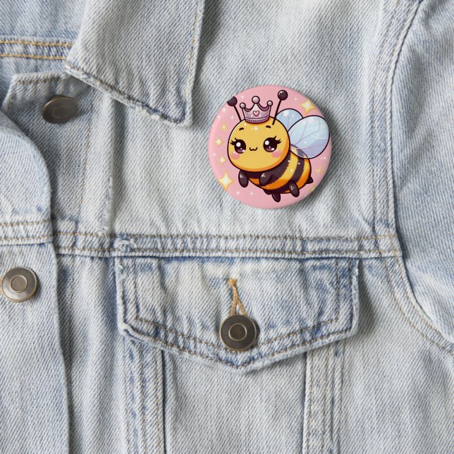 Cute Cartoon Queen Bee 2 Inch Round Button (In Situ)