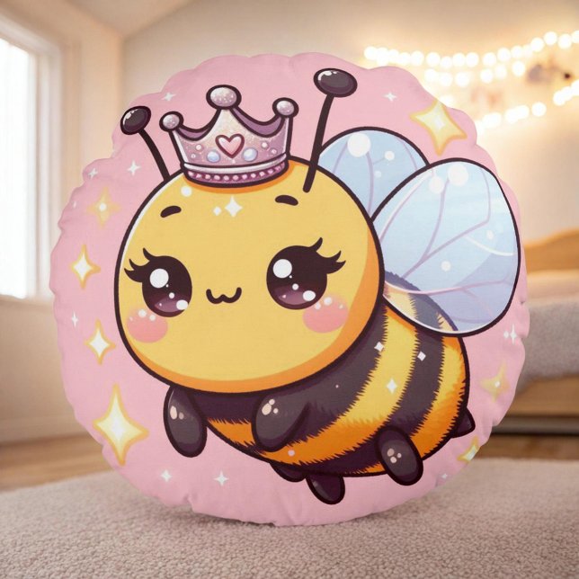 Cute Cartoon Queen Bee Round Pillow (Creator Uploaded)