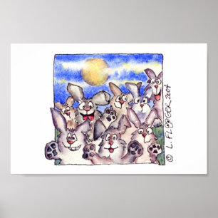 Cute Cartoon Rabbit Full Moon Poster Print
