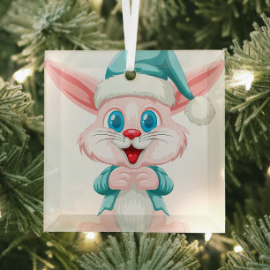 Cute cartoon rabbit  glass ornament