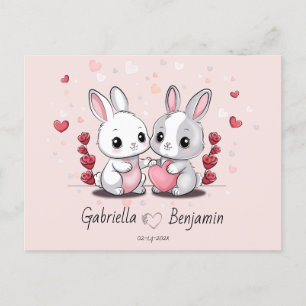 Cute Cartoon Rabbit Lovers Heart Valentine’s Day Postcard