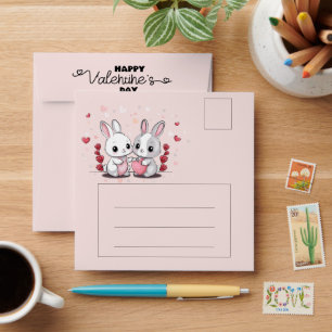 Cute Cartoon Rabbit Lovers Hearts Valentine’s Day Envelope